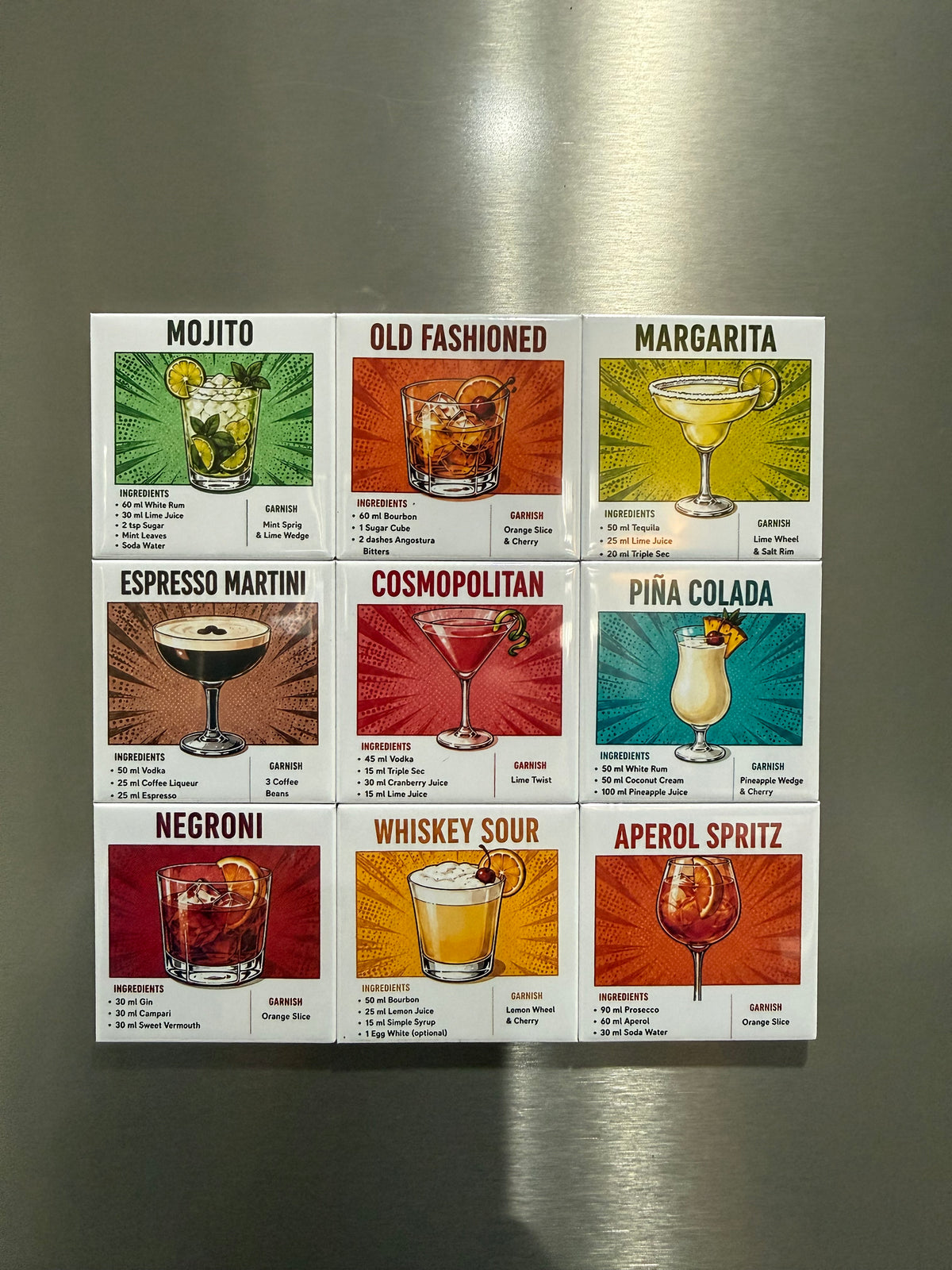 Cocktail Recipe Fridge Magnet Set | 9 Premium Drink Recipe Magnets
