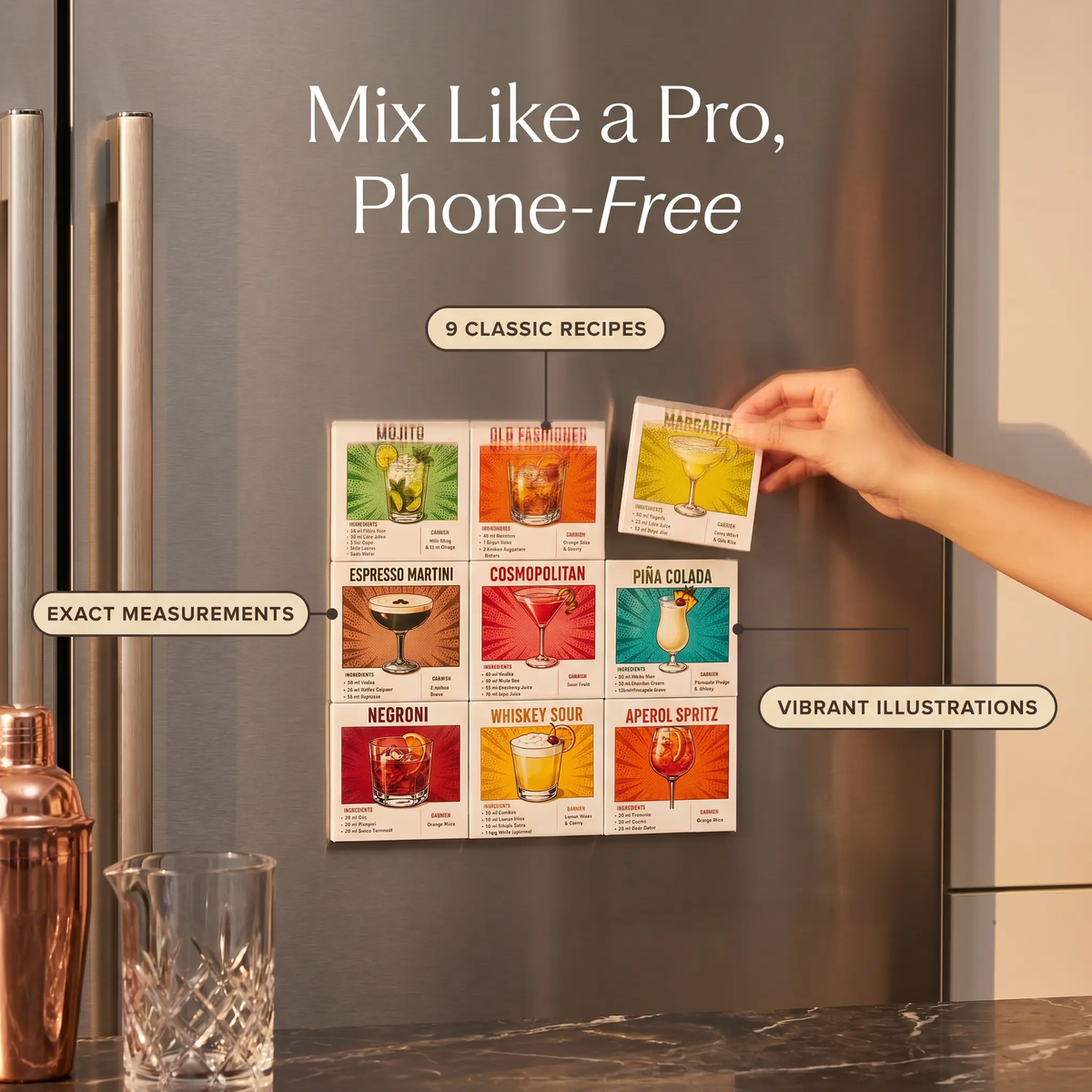 Cocktail Recipe Fridge Magnet Set | 9 Premium Drink Recipe Magnets