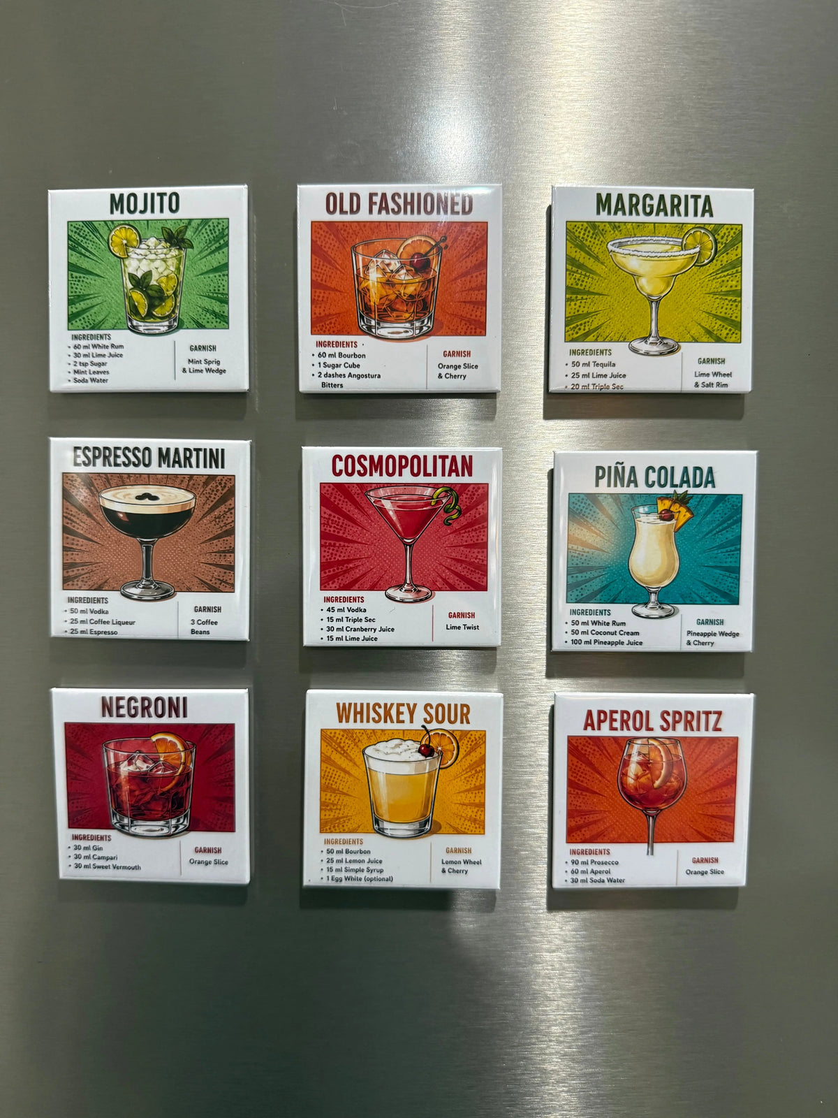 Cocktail Recipe Fridge Magnet Set | 9 Premium Drink Recipe Magnets