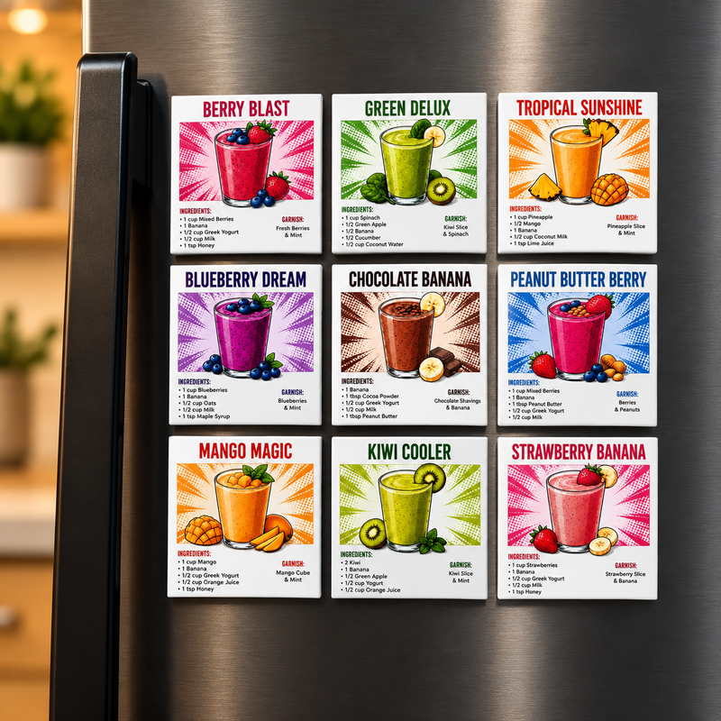 Smoothie Recipe Magnet Set | 9 Healthy Smoothie Fridge Magnets